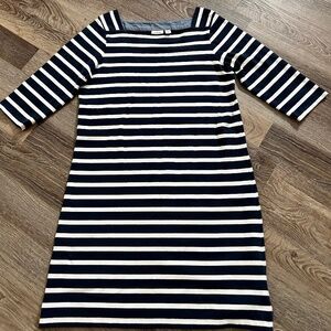L.L. Bean Women’s Medium Striped Dress Navy White Stripe Square Neck